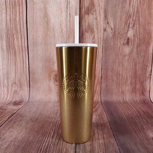 *READ* Starbucks Gold Glitter Ombre Stainless Steel Tumbler Cold Cup 24 oz